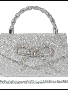 Sparkly Bow Clutch Evening Bag Rhinestone Dressy Party Prom Handbag
